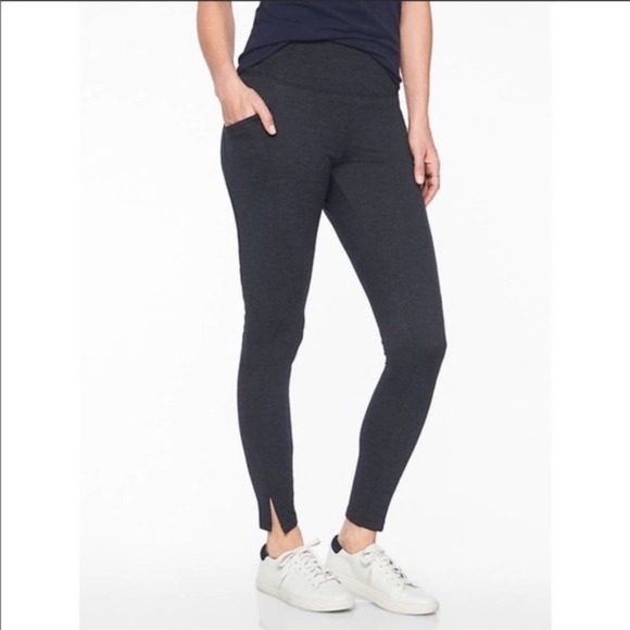 Athleta Pants - Athleta Womens M Petite Black/Blue Herringbone Mercer Tight